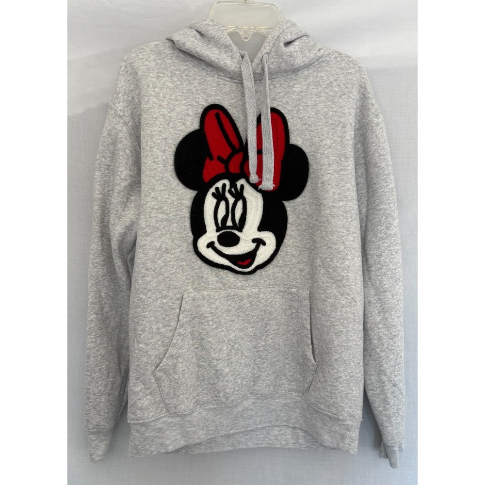 MINNIE MOUSE Disney Embroidered FACE Hoodie Grey Hooded Sweatshirt